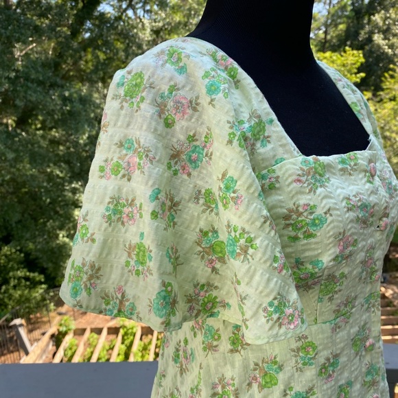 Vintage 60s Floral Cottagecore Flutter Sleeve Button Front Maxi Peasant Dress - Picture 7 of 16